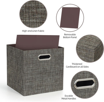Collapsible Storage Bins,13×13 Foldable Storage Cube Boxes Fabric Drawer Fabric Storage Bins Vinyl Record Light Coffee, 4 Pack