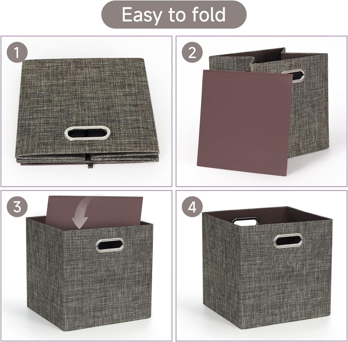 Collapsible Storage Bins,13×13 Foldable Storage Cube Boxes Fabric Drawer Fabric Storage Bins Vinyl Record Light Coffee, 4 Pack