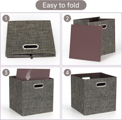Collapsible Storage Bins,13×13 Foldable Storage Cube Boxes Fabric Drawer Fabric Storage Bins Vinyl Record Light Coffee, 4 Pack
