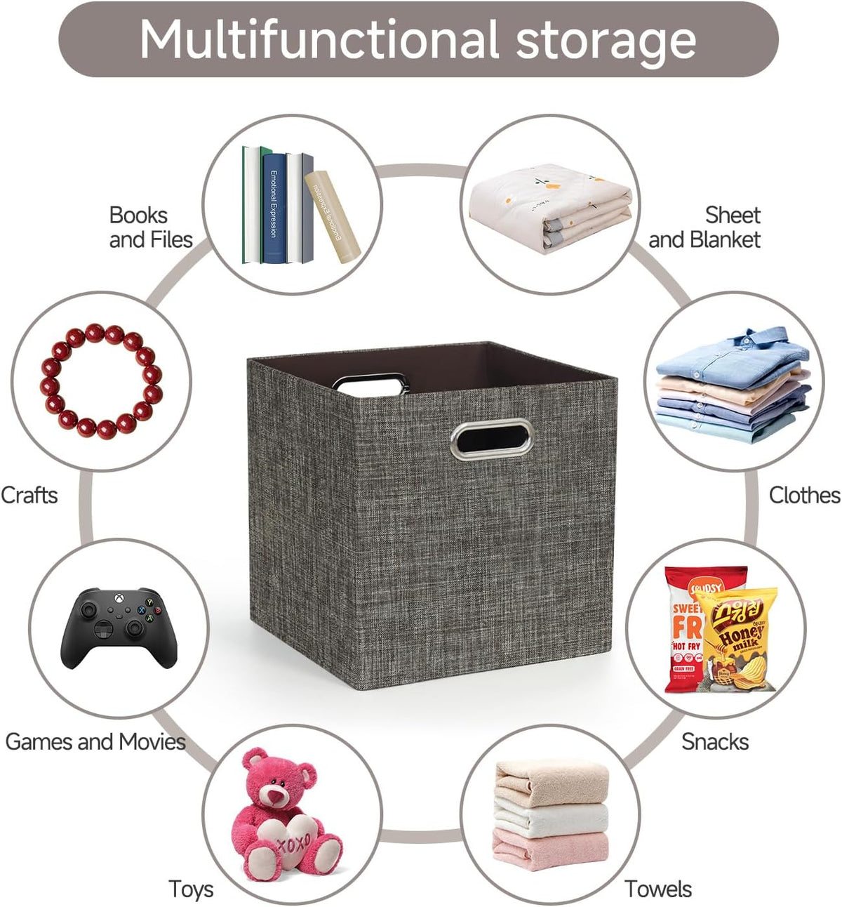 Collapsible Storage Bins,13×13 Foldable Storage Cube Boxes Fabric Drawer Fabric Storage Bins Vinyl Record Light Coffee, 4 Pack