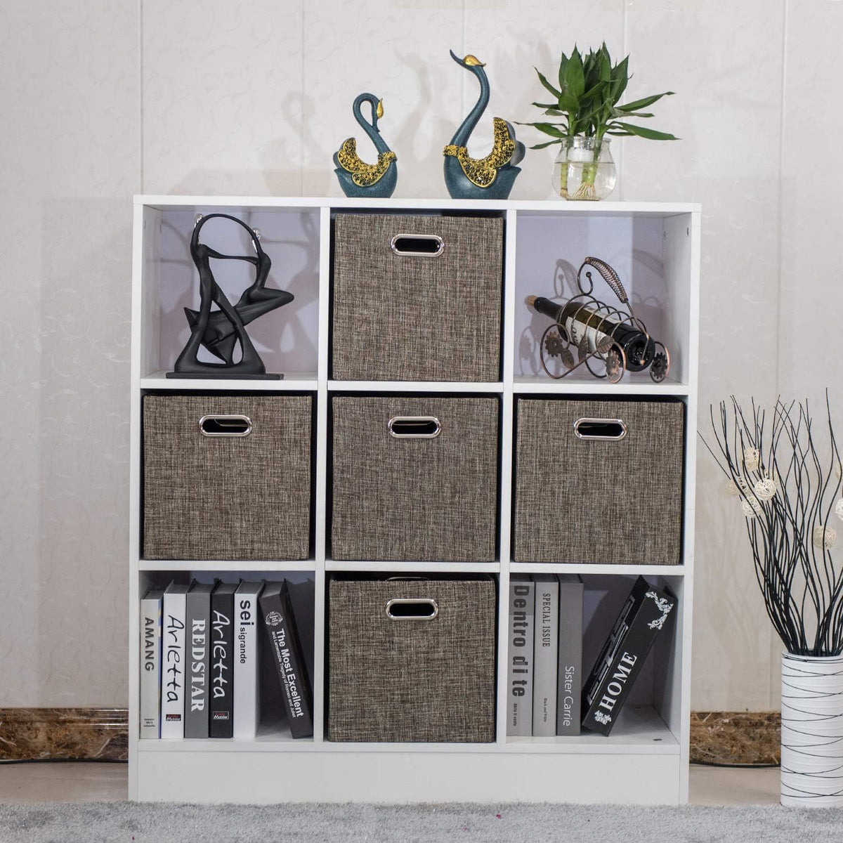 Collapsible Storage Bins,13×13 Foldable Storage Cube Boxes Fabric Drawer Fabric Storage Bins Vinyl Record Light Coffee, 4 Pack