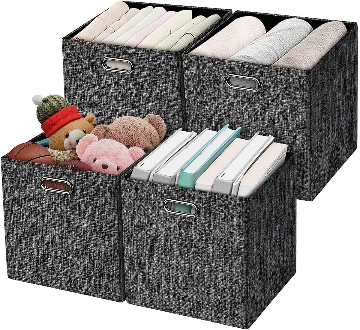 Collapsible Storage Bins,13×13 Foldable Storage Cube Boxes Fabric Drawer Fabric Storage Bins Vinyl Record Light Coffee, 4 Pack