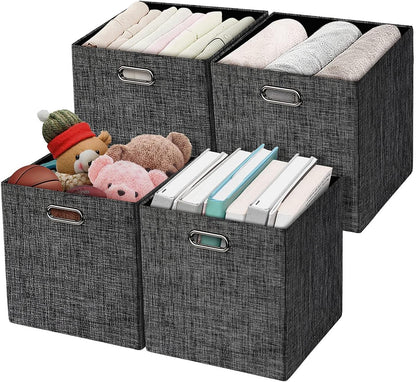 Collapsible Storage Bins,13×13 Foldable Storage Cube Boxes Fabric Drawer Fabric Storage Bins Vinyl Record Light Coffee, 4 Pack