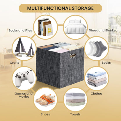 Collapsible Storage Bins,13×13 Foldable Storage Cube Boxes Fabric Drawer Fabric Storage Bins Vinyl Record Light Coffee, 4 Pack
