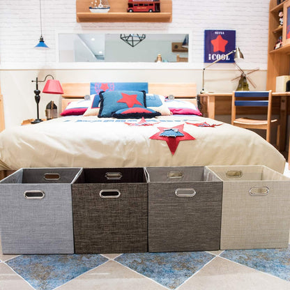 Collapsible Storage Bins,13×13 Foldable Storage Cube Boxes Fabric Drawer Fabric Storage Bins Vinyl Record Light Coffee, 4 Pack