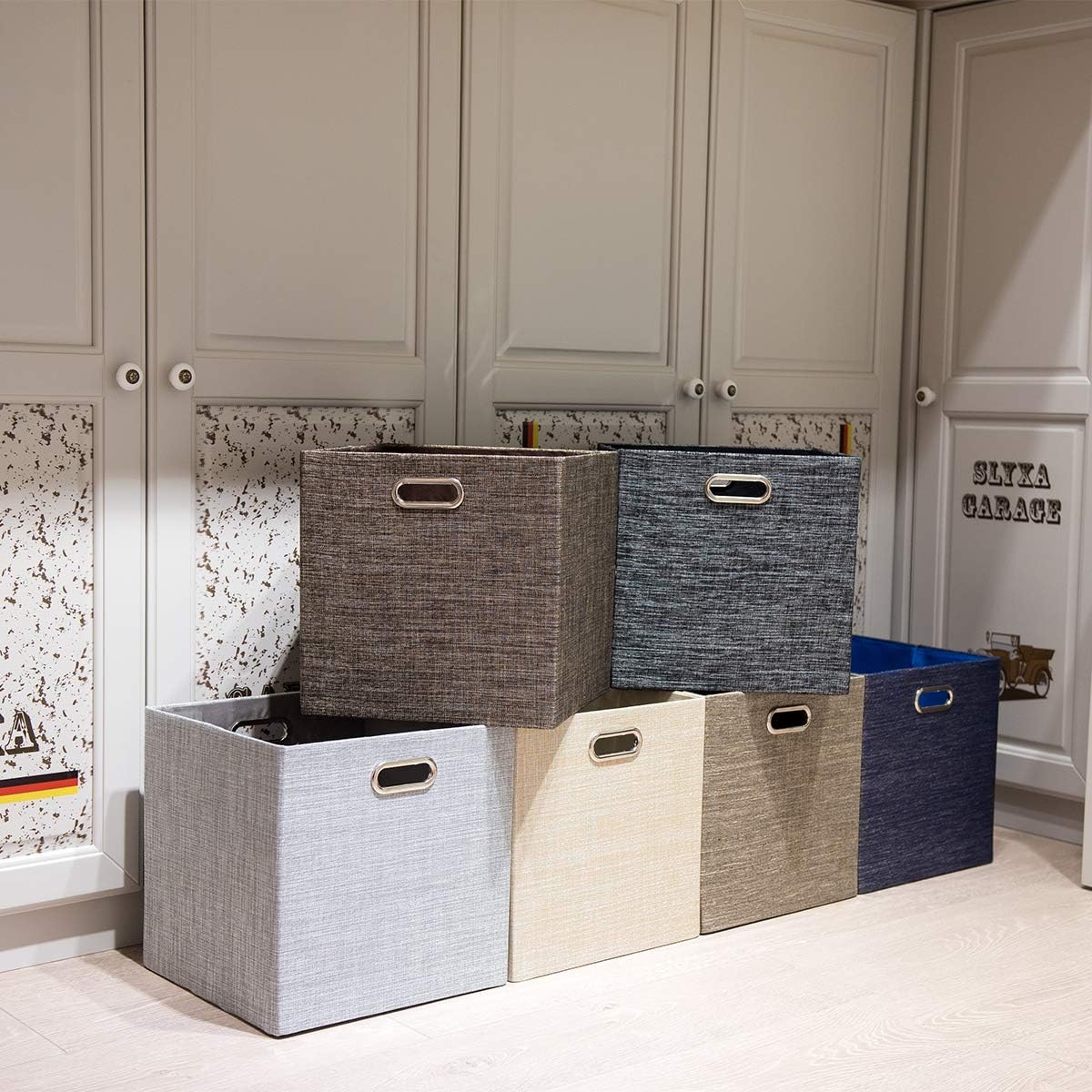 Collapsible Storage Bins,13×13 Foldable Storage Cube Boxes Fabric Drawer Fabric Storage Bins Vinyl Record Light Coffee, 4 Pack