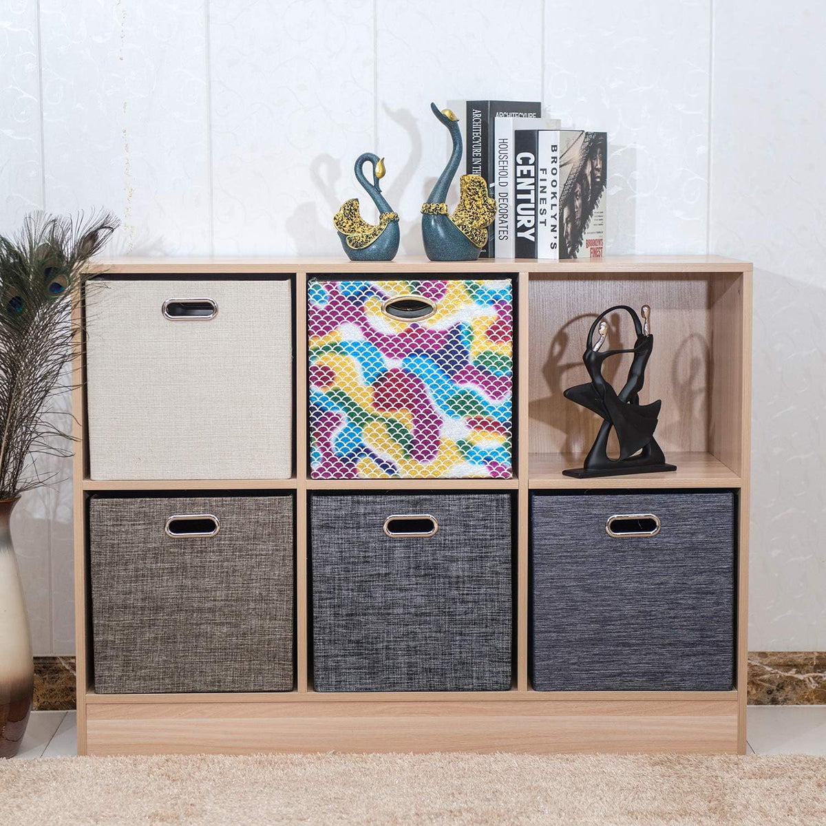 Collapsible Storage Bins,13×13 Foldable Storage Cube Boxes Fabric Drawer Fabric Storage Bins Vinyl Record Light Coffee, 4 Pack
