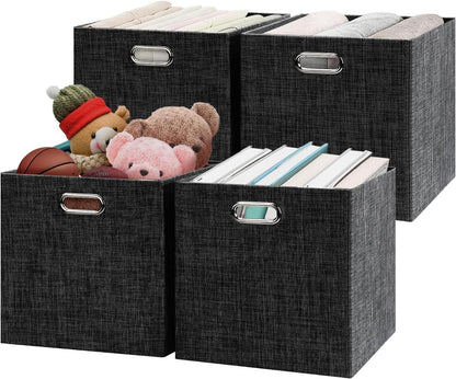 Collapsible Storage Bins,13×13 Foldable Storage Cube Boxes Fabric Drawer Fabric Storage Bins Vinyl Record Light Coffee, 4 Pack