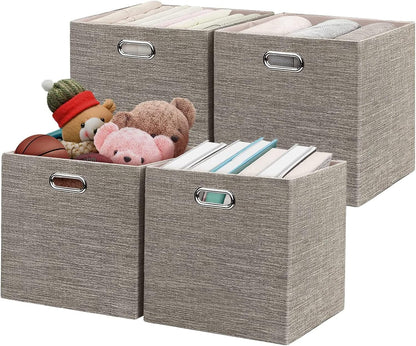 Collapsible Storage Bins,13×13 Foldable Storage Cube Boxes Fabric Drawer Fabric Storage Bins Vinyl Record Light Coffee, 4 Pack