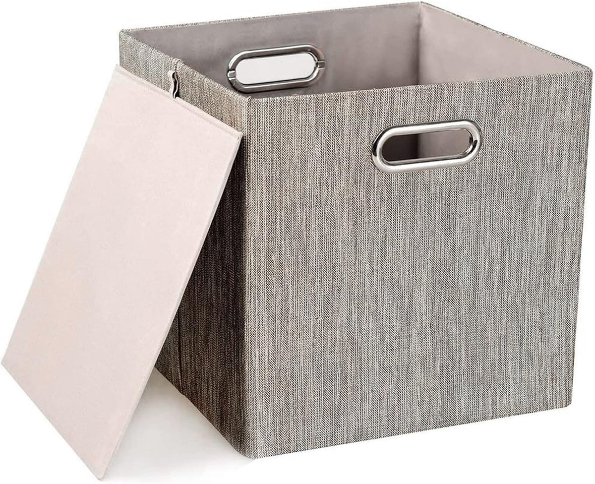 Collapsible Storage Bins,13×13 Foldable Storage Cube Boxes Fabric Drawer Fabric Storage Bins Vinyl Record Light Coffee, 4 Pack