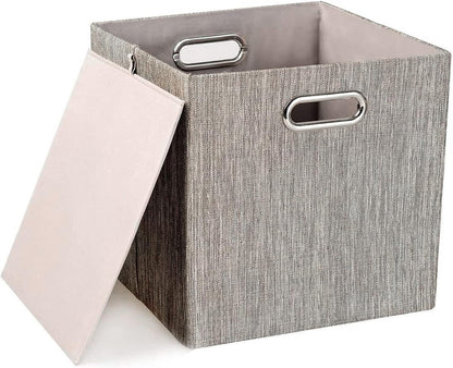 Collapsible Storage Bins,13×13 Foldable Storage Cube Boxes Fabric Drawer Fabric Storage Bins Vinyl Record Light Coffee, 4 Pack