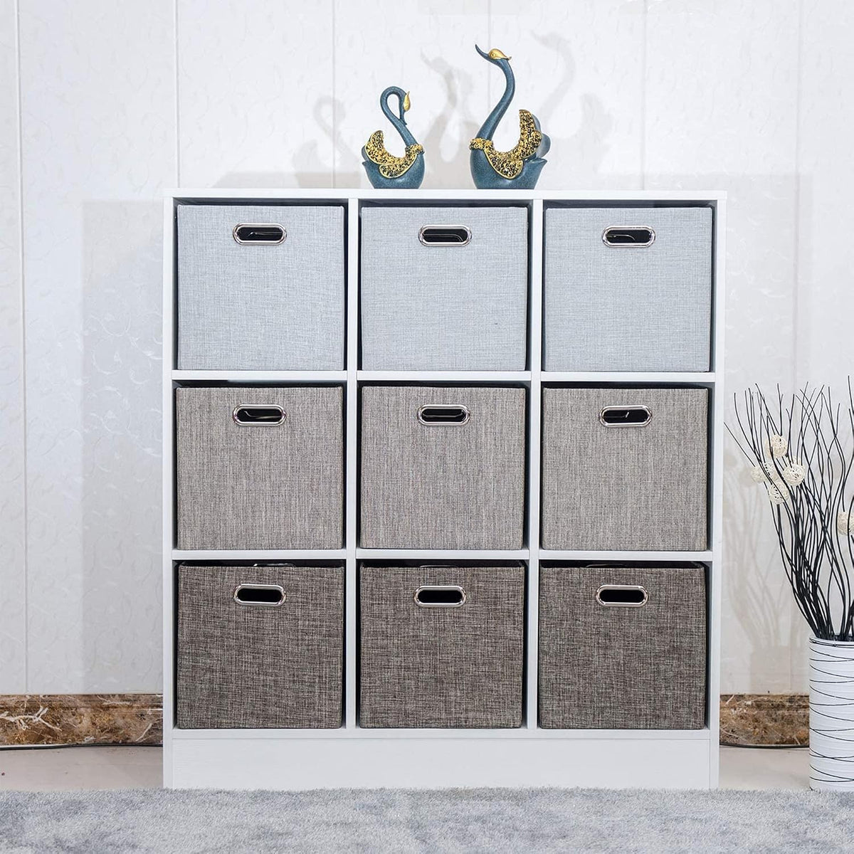 Collapsible Storage Bins,13×13 Foldable Storage Cube Boxes Fabric Drawer Fabric Storage Bins Vinyl Record Light Coffee, 4 Pack