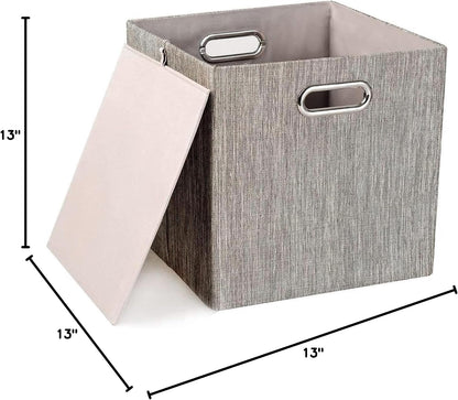 Collapsible Storage Bins,13×13 Foldable Storage Cube Boxes Fabric Drawer Fabric Storage Bins Vinyl Record Light Coffee, 4 Pack