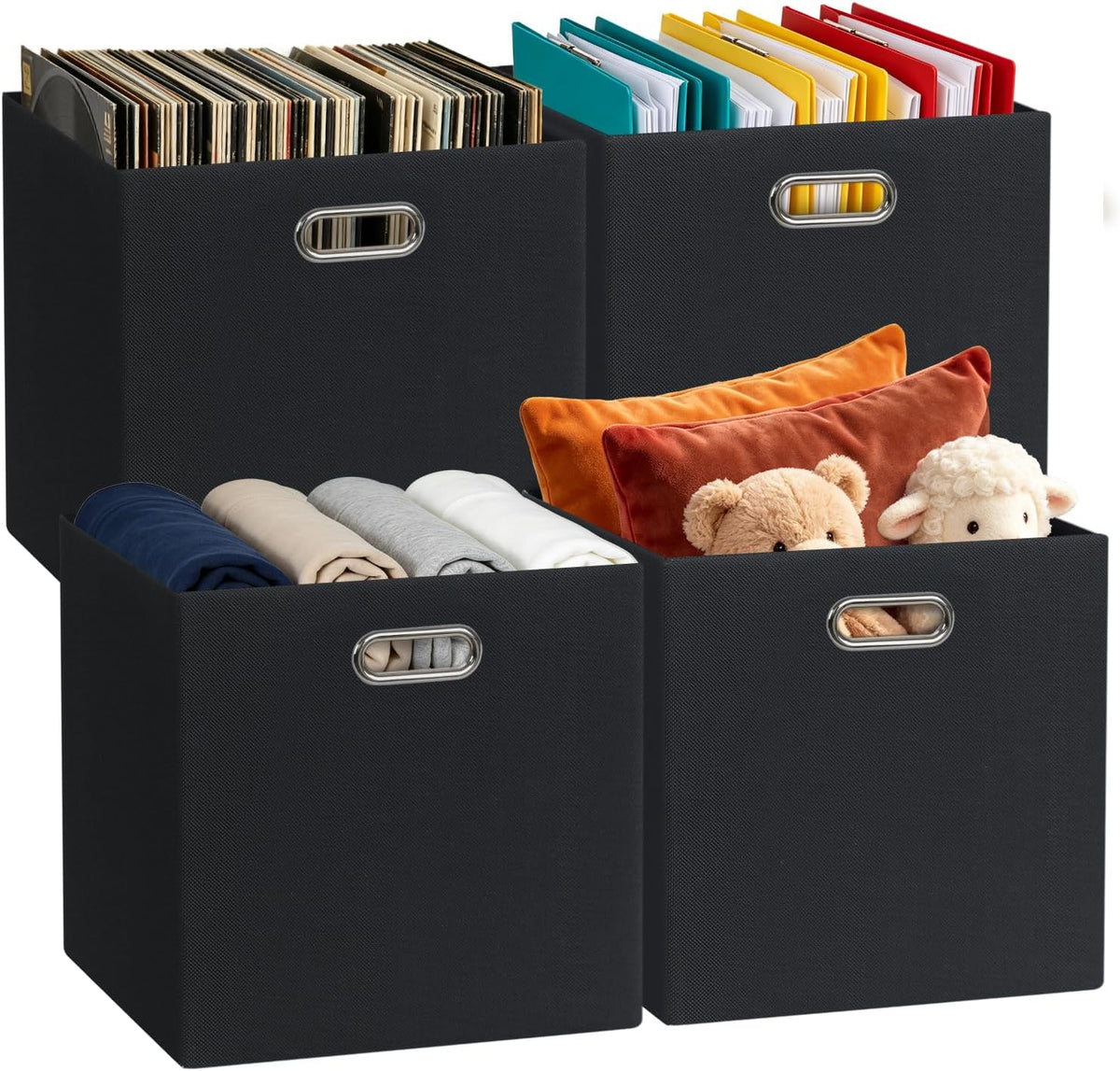 Collapsible Storage Bins,13×13 Foldable Storage Cube Boxes Fabric Drawer Fabric Storage Bins Vinyl Record Light Coffee, 4 Pack