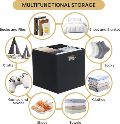 Collapsible Storage Bins,13×13 Foldable Storage Cube Boxes Fabric Drawer Fabric Storage Bins Vinyl Record Light Coffee, 4 Pack