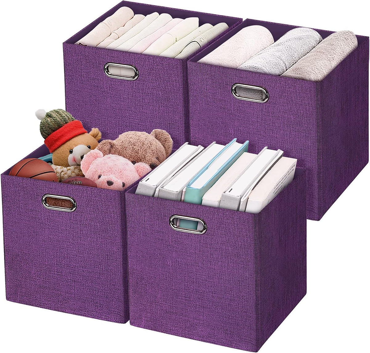 Collapsible Storage Bins,13×13 Foldable Storage Cube Boxes Fabric Drawer Fabric Storage Bins Vinyl Record Light Coffee, 4 Pack