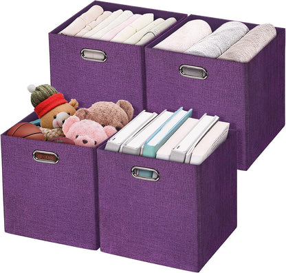 Collapsible Storage Bins,13×13 Foldable Storage Cube Boxes Fabric Drawer Fabric Storage Bins Vinyl Record Light Coffee, 4 Pack