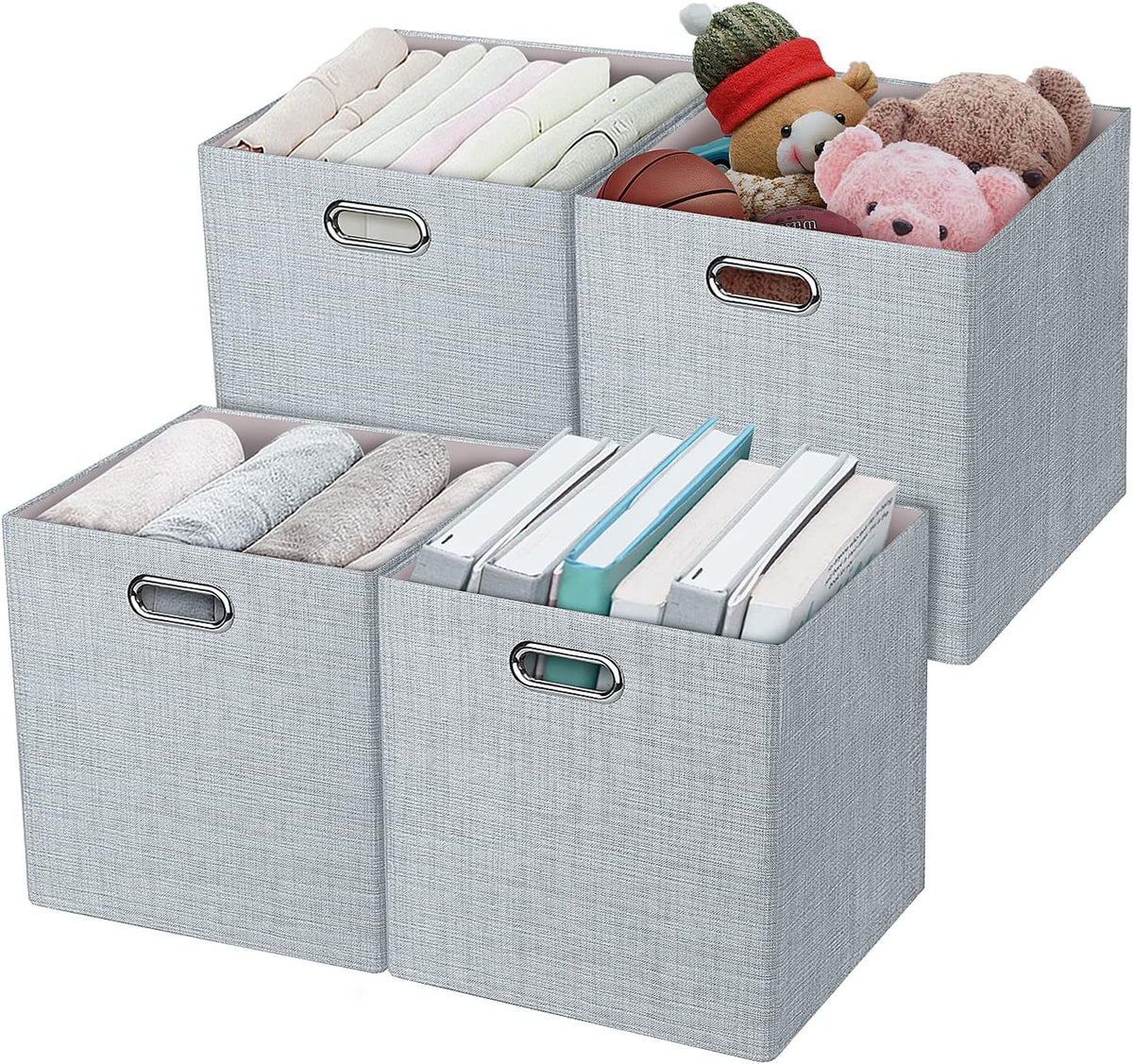 Collapsible Storage Bins,13×13 Foldable Storage Cube Boxes Fabric Drawer Fabric Storage Bins Vinyl Record Light Coffee, 4 Pack