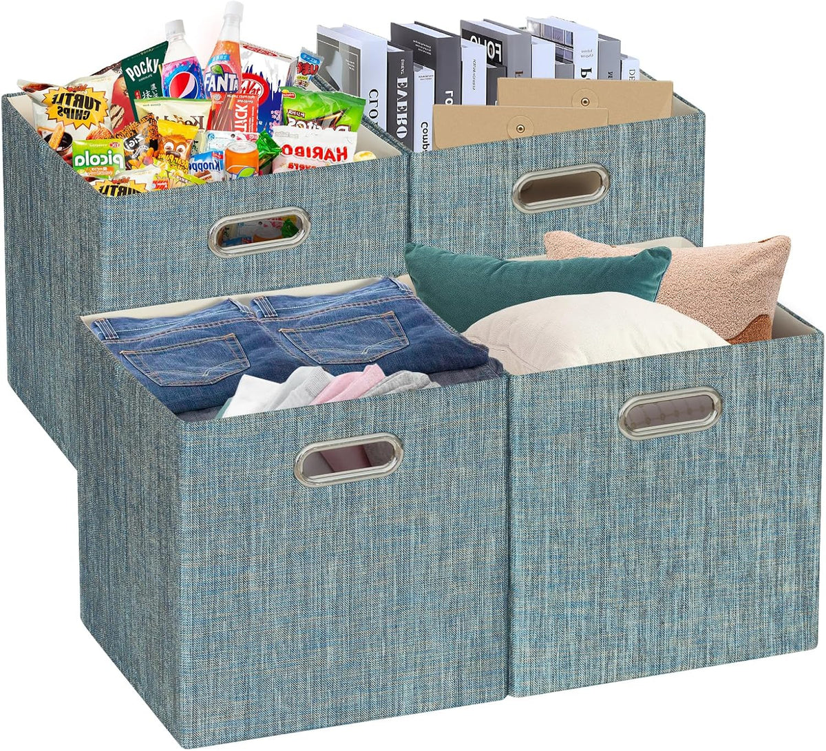 Collapsible Storage Bins,13×13 Foldable Storage Cube Boxes Fabric Drawer Fabric Storage Bins Vinyl Record Light Coffee, 4 Pack