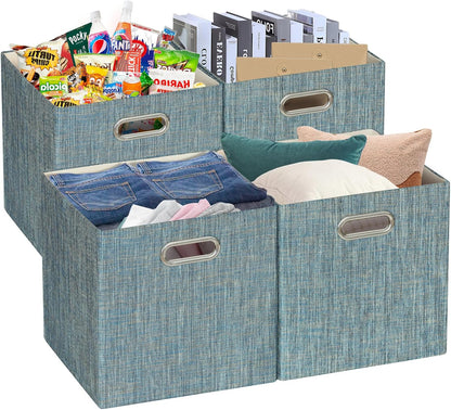 Collapsible Storage Bins,13×13 Foldable Storage Cube Boxes Fabric Drawer Fabric Storage Bins Vinyl Record Light Coffee, 4 Pack