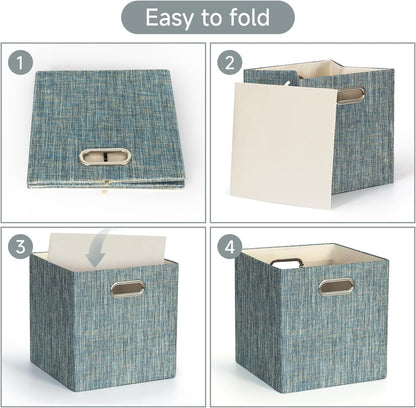 Collapsible Storage Bins,13×13 Foldable Storage Cube Boxes Fabric Drawer Fabric Storage Bins Vinyl Record Light Coffee, 4 Pack