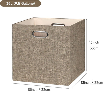 Collapsible Storage Bins,13×13 Foldable Storage Cube Boxes Fabric Drawer Fabric Storage Bins Vinyl Record Light Coffee, 4 Pack