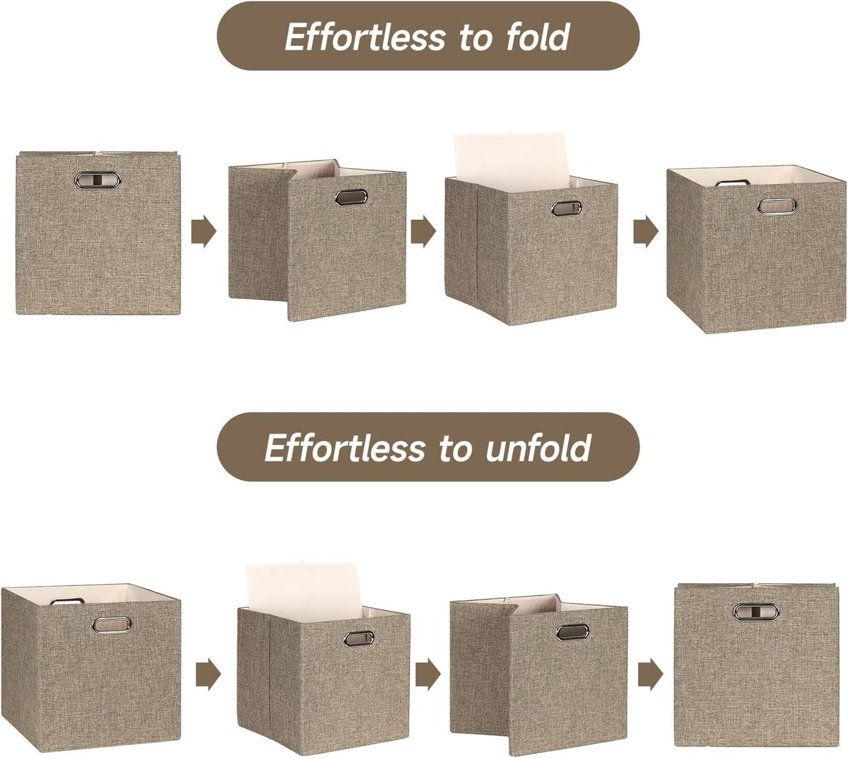Collapsible Storage Bins,13×13 Foldable Storage Cube Boxes Fabric Drawer Fabric Storage Bins Vinyl Record Light Coffee, 4 Pack