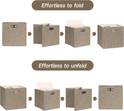 Collapsible Storage Bins,13×13 Foldable Storage Cube Boxes Fabric Drawer Fabric Storage Bins Vinyl Record Light Coffee, 4 Pack