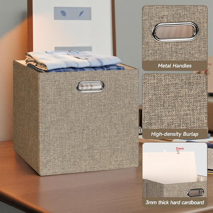 Collapsible Storage Bins,13×13 Foldable Storage Cube Boxes Fabric Drawer Fabric Storage Bins Vinyl Record Light Coffee, 4 Pack