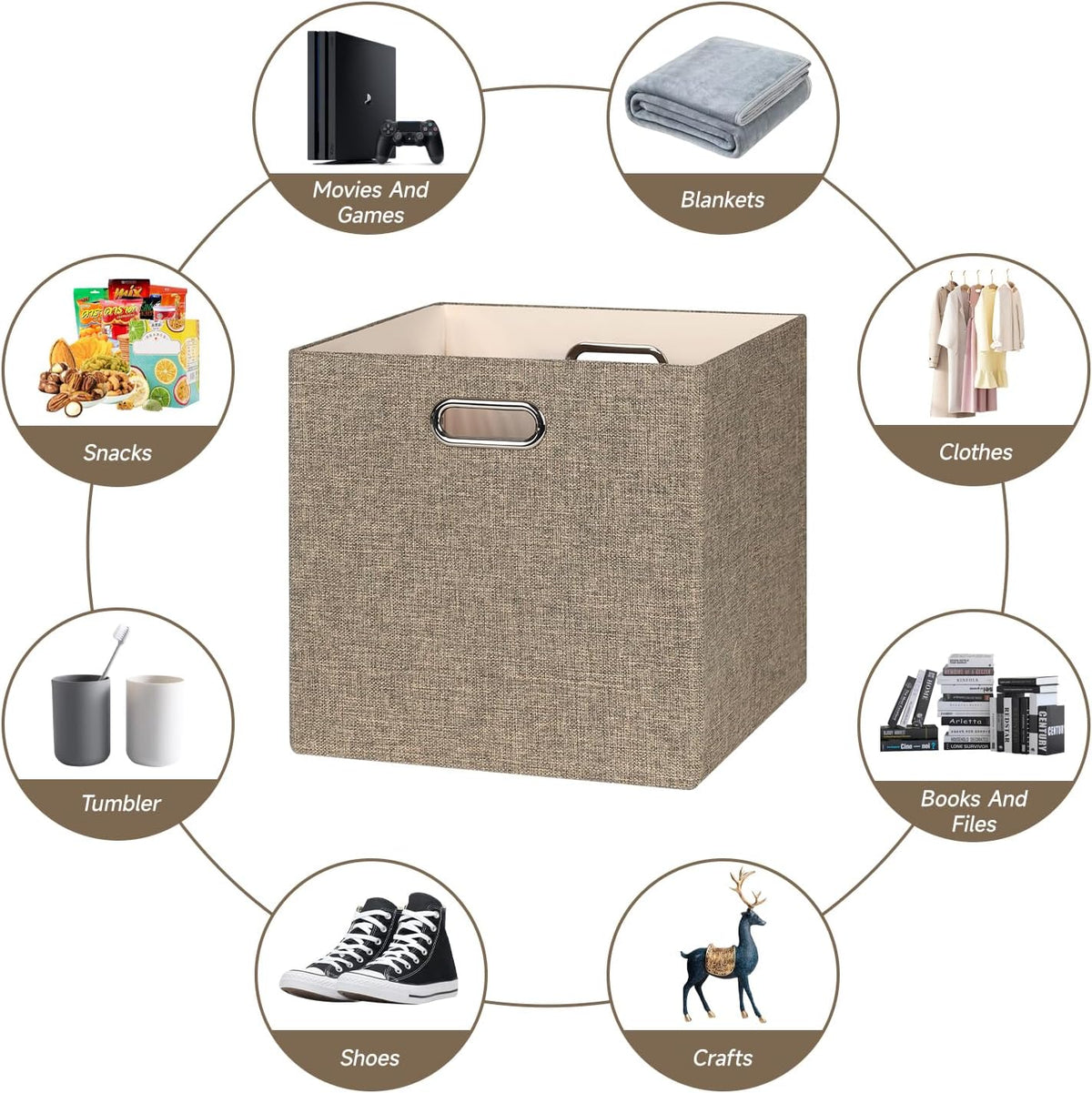 Collapsible Storage Bins,13×13 Foldable Storage Cube Boxes Fabric Drawer Fabric Storage Bins Vinyl Record Light Coffee, 4 Pack