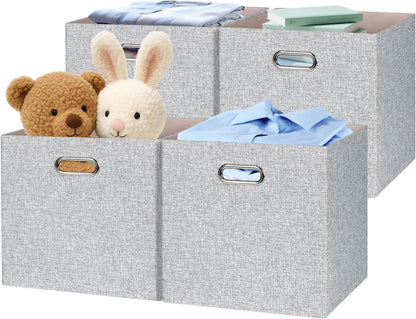 Collapsible Storage Bins,13×13 Foldable Storage Cube Boxes Fabric Drawer Fabric Storage Bins Vinyl Record Light Coffee, 4 Pack