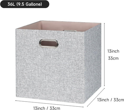 Collapsible Storage Bins,13×13 Foldable Storage Cube Boxes Fabric Drawer Fabric Storage Bins Vinyl Record Light Coffee, 4 Pack