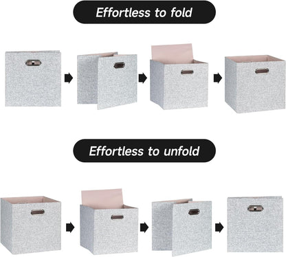 Collapsible Storage Bins,13×13 Foldable Storage Cube Boxes Fabric Drawer Fabric Storage Bins Vinyl Record Light Coffee, 4 Pack