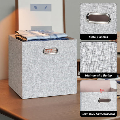 Collapsible Storage Bins,13×13 Foldable Storage Cube Boxes Fabric Drawer Fabric Storage Bins Vinyl Record Light Coffee, 4 Pack