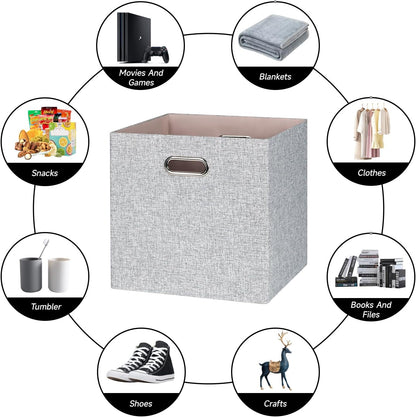Collapsible Storage Bins,13×13 Foldable Storage Cube Boxes Fabric Drawer Fabric Storage Bins Vinyl Record Light Coffee, 4 Pack