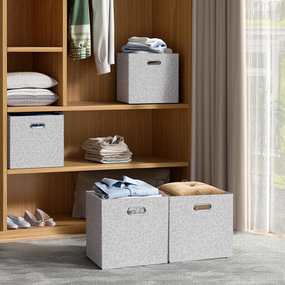 Collapsible Storage Bins,13×13 Foldable Storage Cube Boxes Fabric Drawer Fabric Storage Bins Vinyl Record Light Coffee, 4 Pack