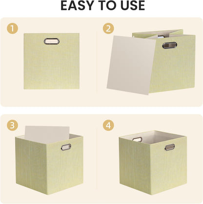 Collapsible Storage Bins,13×13 Foldable Storage Cube Boxes Fabric Drawer Fabric Storage Bins Vinyl Record Light Coffee, 4 Pack