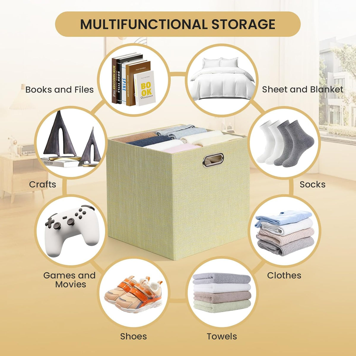 Collapsible Storage Bins,13×13 Foldable Storage Cube Boxes Fabric Drawer Fabric Storage Bins Vinyl Record Light Coffee, 4 Pack