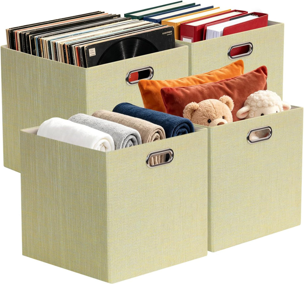 Collapsible Storage Bins,13×13 Foldable Storage Cube Boxes Fabric Drawer Fabric Storage Bins Vinyl Record Light Coffee, 4 Pack