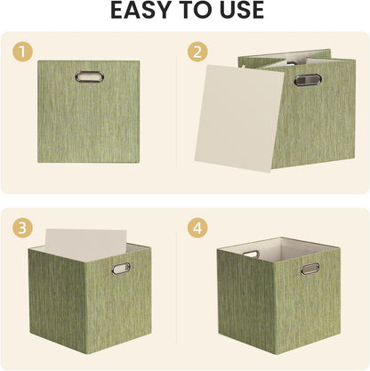 Collapsible Storage Bins,13×13 Foldable Storage Cube Boxes Fabric Drawer Fabric Storage Bins Vinyl Record Light Coffee, 4 Pack