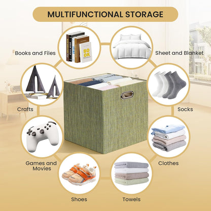 Collapsible Storage Bins,13×13 Foldable Storage Cube Boxes Fabric Drawer Fabric Storage Bins Vinyl Record Light Coffee, 4 Pack