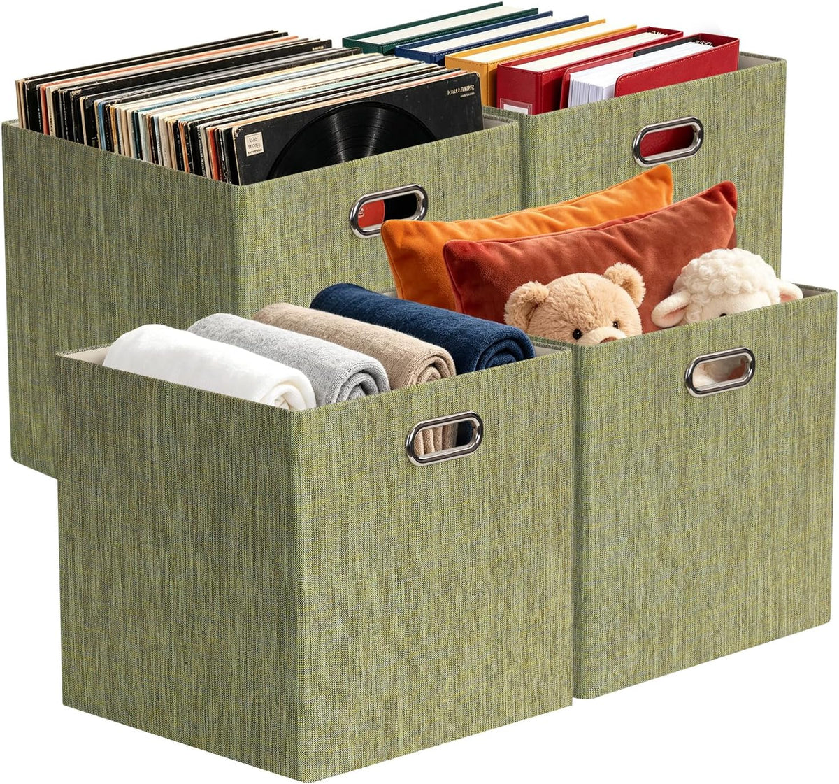 Collapsible Storage Bins,13×13 Foldable Storage Cube Boxes Fabric Drawer Fabric Storage Bins Vinyl Record Light Coffee, 4 Pack