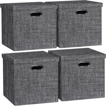 Collapsible Storage Bins,13×13 Foldable Storage Cube Boxes Fabric Drawer Fabric Storage Bins Vinyl Record Light Coffee, 4 Pack
