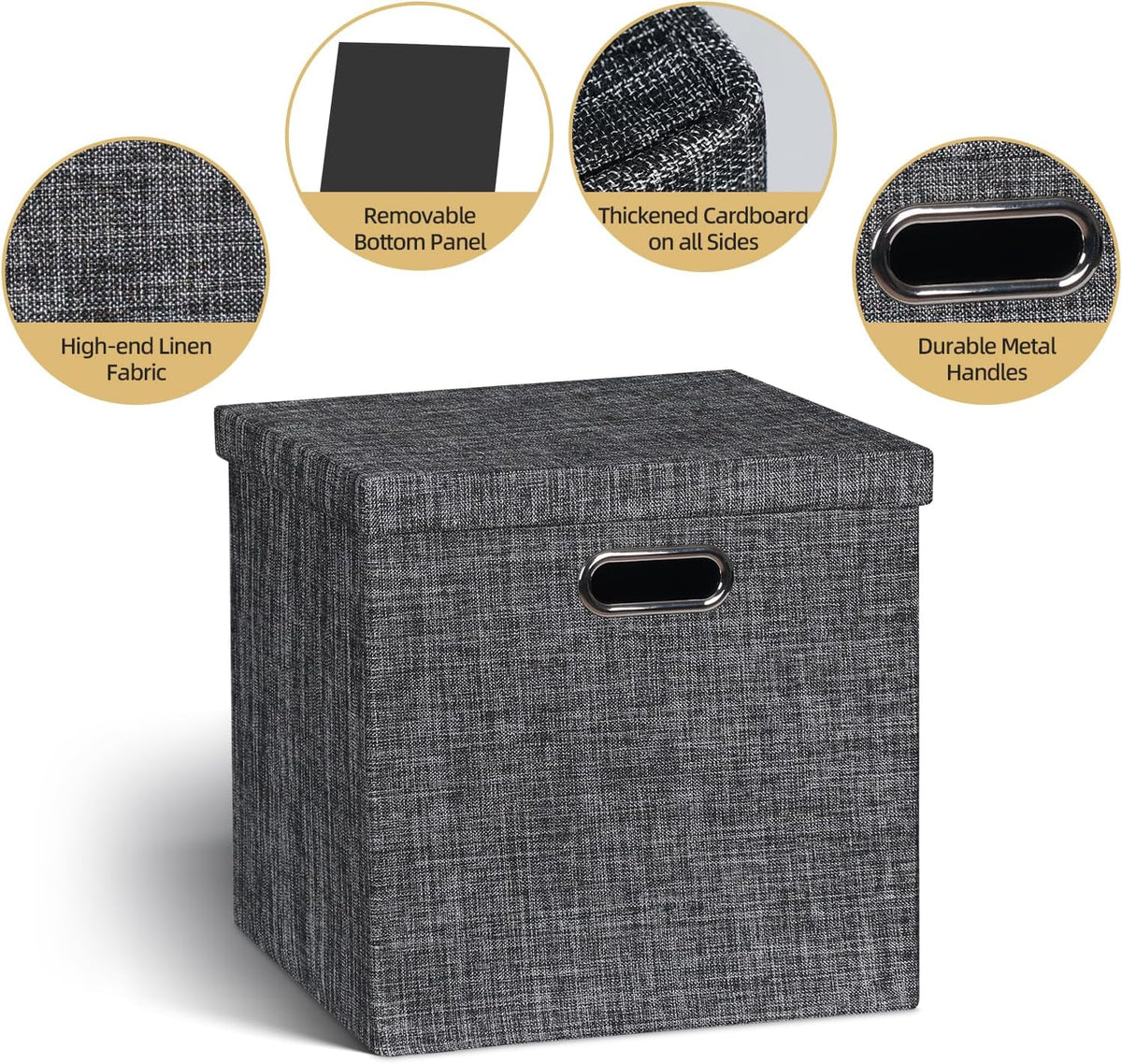 Collapsible Storage Bins,13×13 Foldable Storage Cube Boxes Fabric Drawer Fabric Storage Bins Vinyl Record Light Coffee, 4 Pack