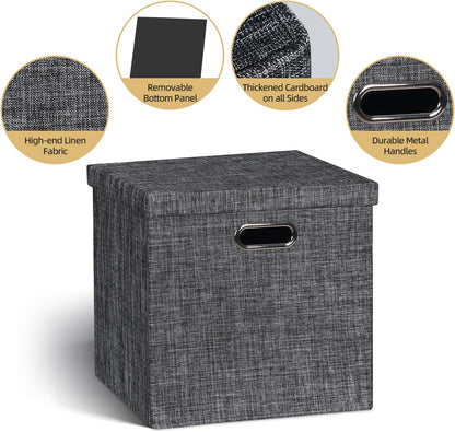Collapsible Storage Bins,13×13 Foldable Storage Cube Boxes Fabric Drawer Fabric Storage Bins Vinyl Record Light Coffee, 4 Pack