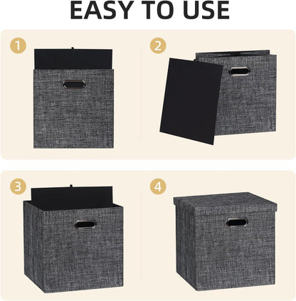 Collapsible Storage Bins,13×13 Foldable Storage Cube Boxes Fabric Drawer Fabric Storage Bins Vinyl Record Light Coffee, 4 Pack