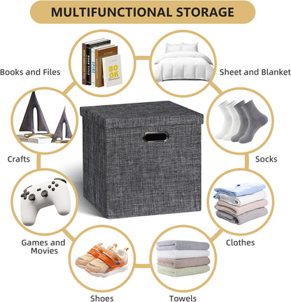 Collapsible Storage Bins,13×13 Foldable Storage Cube Boxes Fabric Drawer Fabric Storage Bins Vinyl Record Light Coffee, 4 Pack