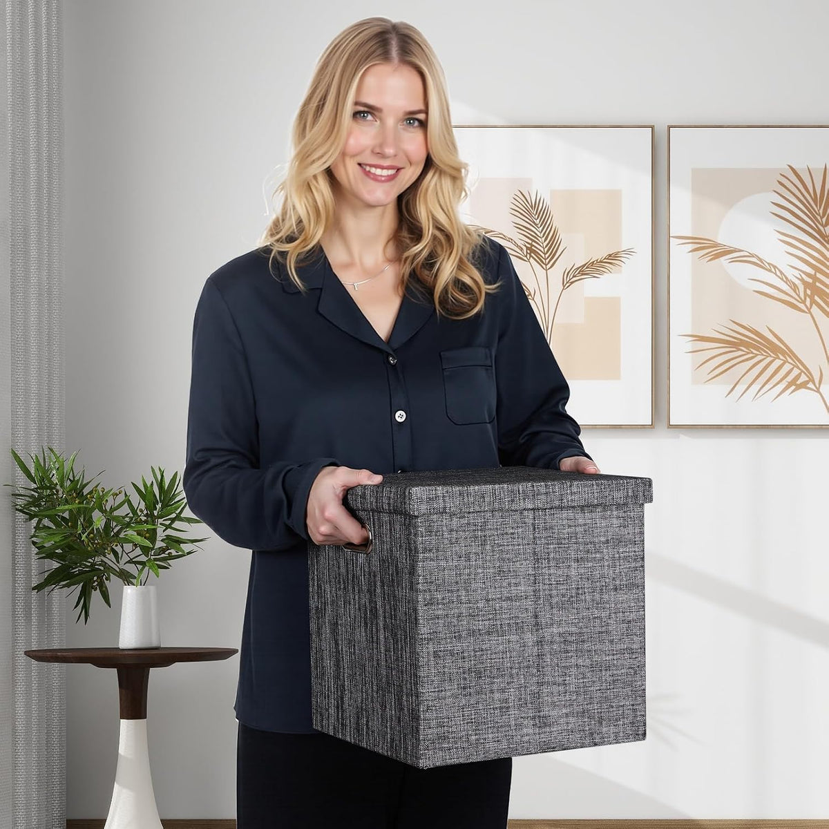 Collapsible Storage Bins,13×13 Foldable Storage Cube Boxes Fabric Drawer Fabric Storage Bins Vinyl Record Light Coffee, 4 Pack