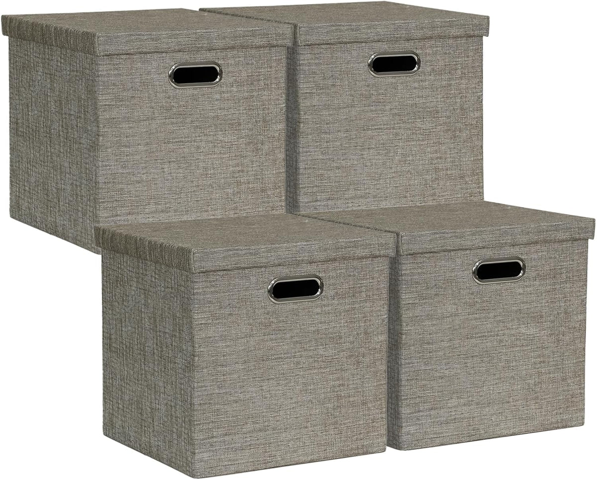 Collapsible Storage Bins,13×13 Foldable Storage Cube Boxes Fabric Drawer Fabric Storage Bins Vinyl Record Light Coffee, 4 Pack