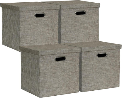 Collapsible Storage Bins,13×13 Foldable Storage Cube Boxes Fabric Drawer Fabric Storage Bins Vinyl Record Light Coffee, 4 Pack